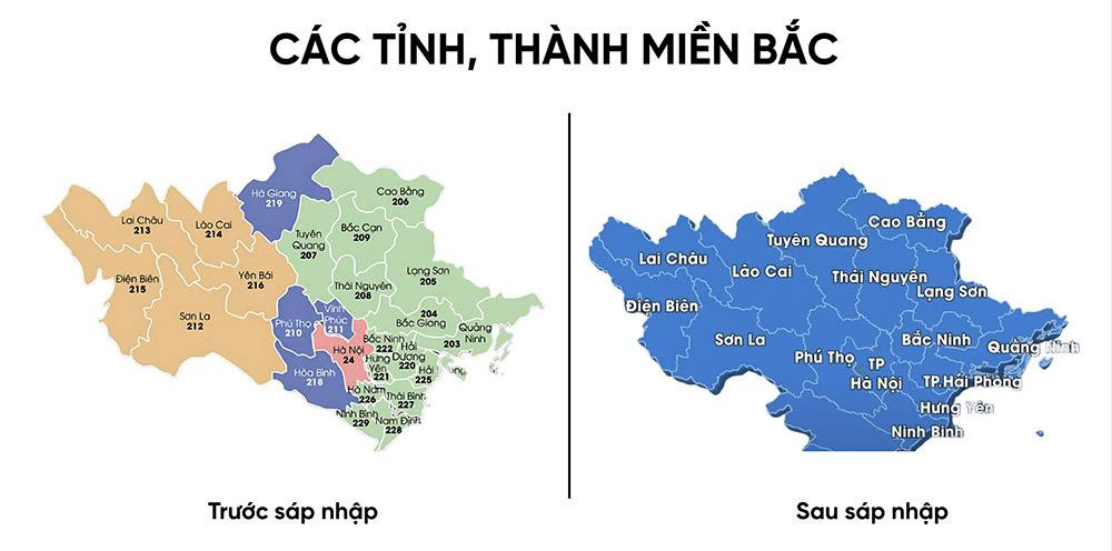Bản đồ các tỉnh thành miền Bắc trước và sau